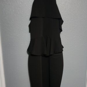 2XL Elegant Black Ruffled Dress